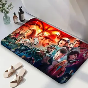 1PC,2D Stranger Things Themed Diatomaceous Earth Bath Mat Quick Drying Absorbent Non Slip Bathroom Floor Mat for Home Decor 40x60cm Horror Movie Merchandise for Fans Living Room Kitchen Shower Entrywa