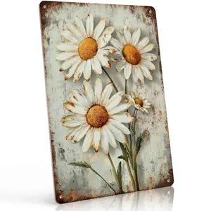 8x12 Inch Aluminum Vintage Daisy Metal Sign – Rustic Floral Wall Art for Kitchen, Bedroom & Farmhouse Decor. Distressed Retro Style, Lightweight & Weatherproof. Ideal for Shabby Chic & Cottagecore Home Styling.