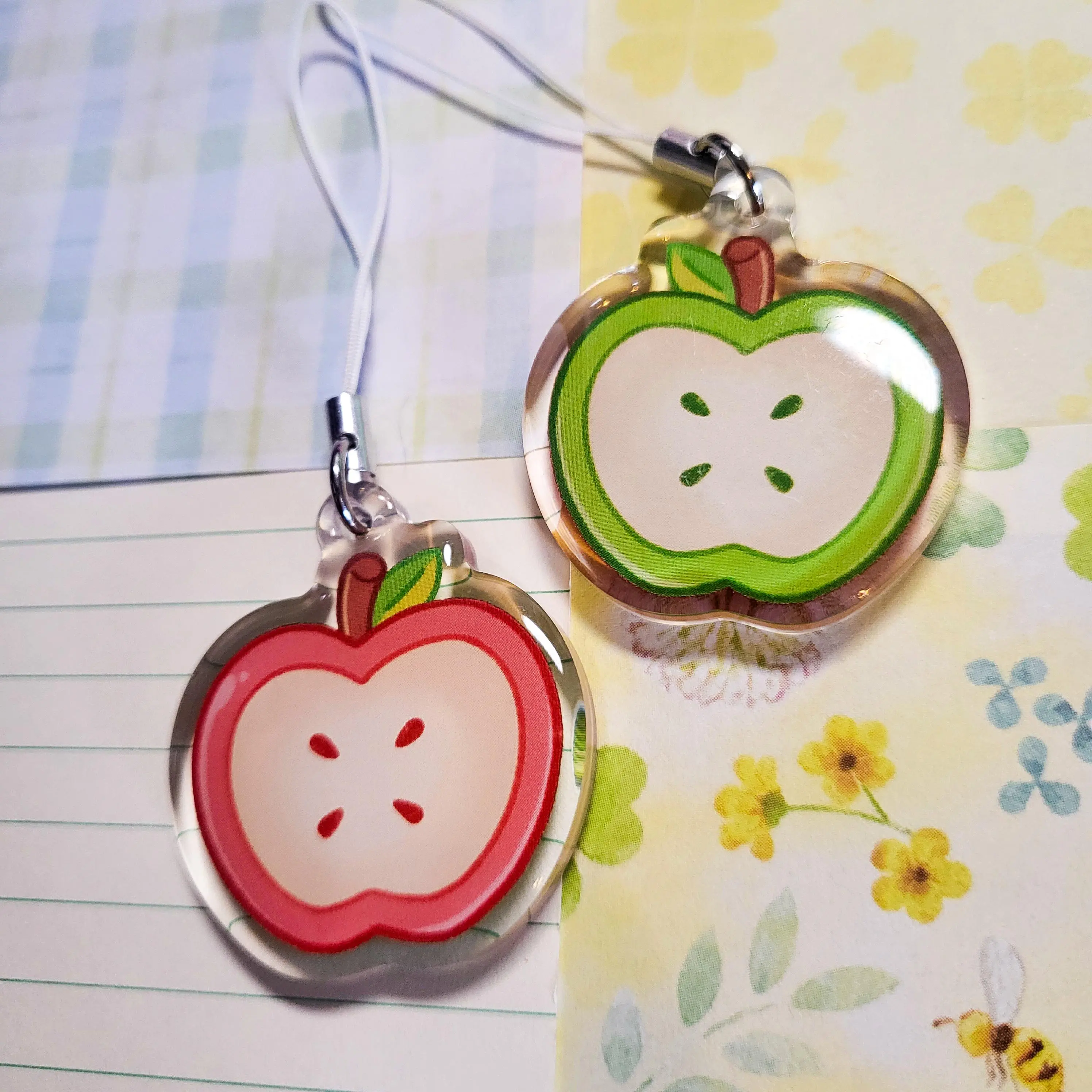 Apple double-sided doodle charm || 1.5" acrylic phone charm