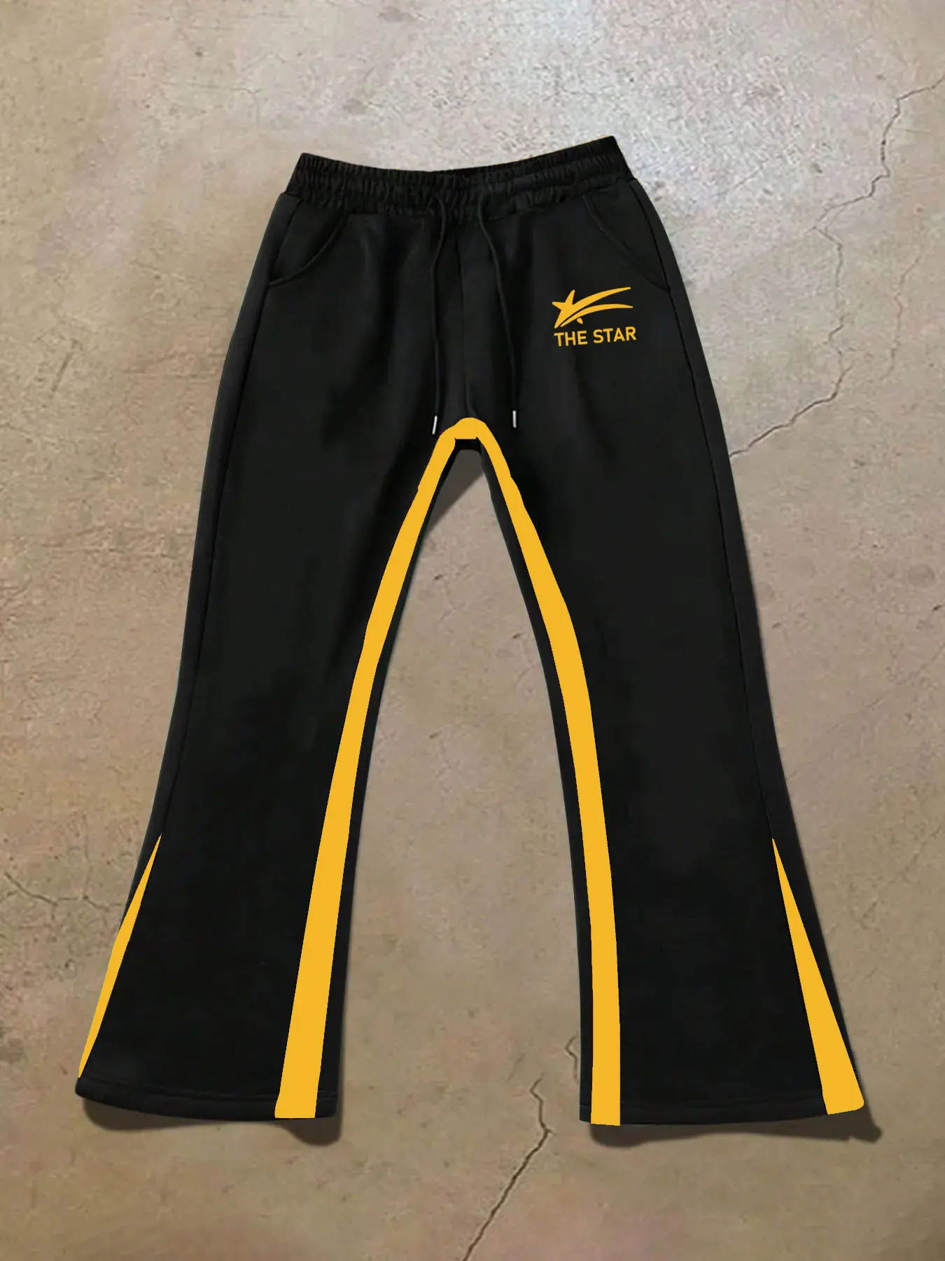 American Street Style Streetwear Side Striped 'the Star' Print Casual Pants, Drawstring Waist Straight Leg Long Trousers for Men & Women