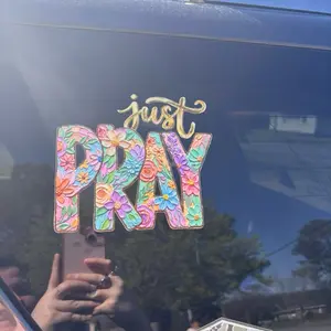 Floral “Just Pray” Car Decal | Colorful Faith Sticker | Christian Aesthetic Window Decal