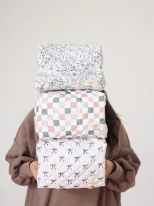 Quilted Carry All Pouch for Women – Large Makeup Organizer Bag, Stand Up Toiletry Case, Wide Zipper Opening, Cute Travel Pouch