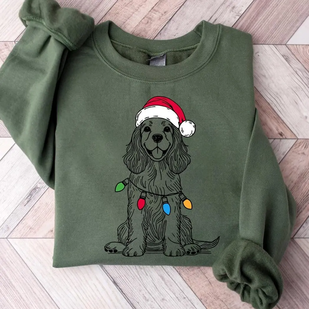 Cocker Spaniel Christmas Cotton Sweatshirt - Santa Spaniel Dog Unisex Sweater - Holiday Dog Cotton Sweater - Xmas Cocker Sweatshirt