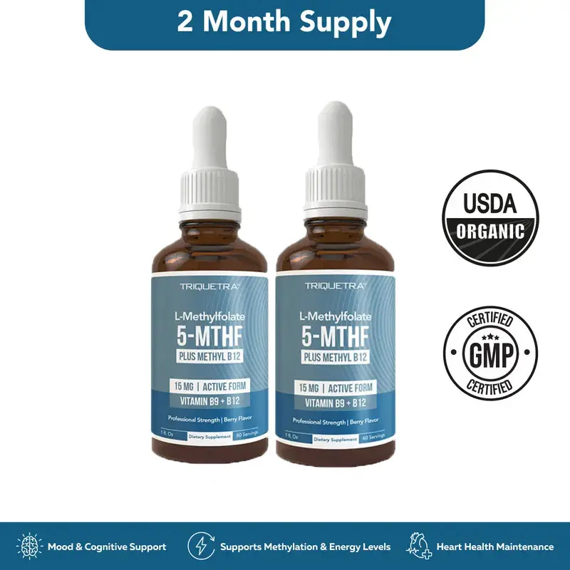 [Buy 1 Get 1 Free] L- Methylfolate 15mg + B12 Pro Strength, Liquid5-MTHF Form, Supports Mood, Methylation, &Cognition Supplement Energy Levels VitaminMethylcobalamin