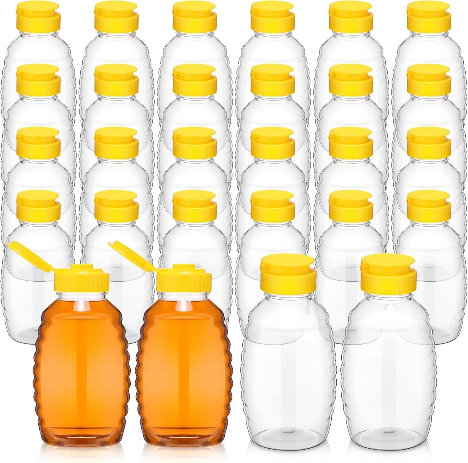 24 Pcs 12oz Clear Plastic Honey Jars Plastic Skep Style Jar Squeeze Bottle Empty Refillable Honey Dispenser with Flip Top Lid Leak Proof Containers Holder for Storing and Dispensing