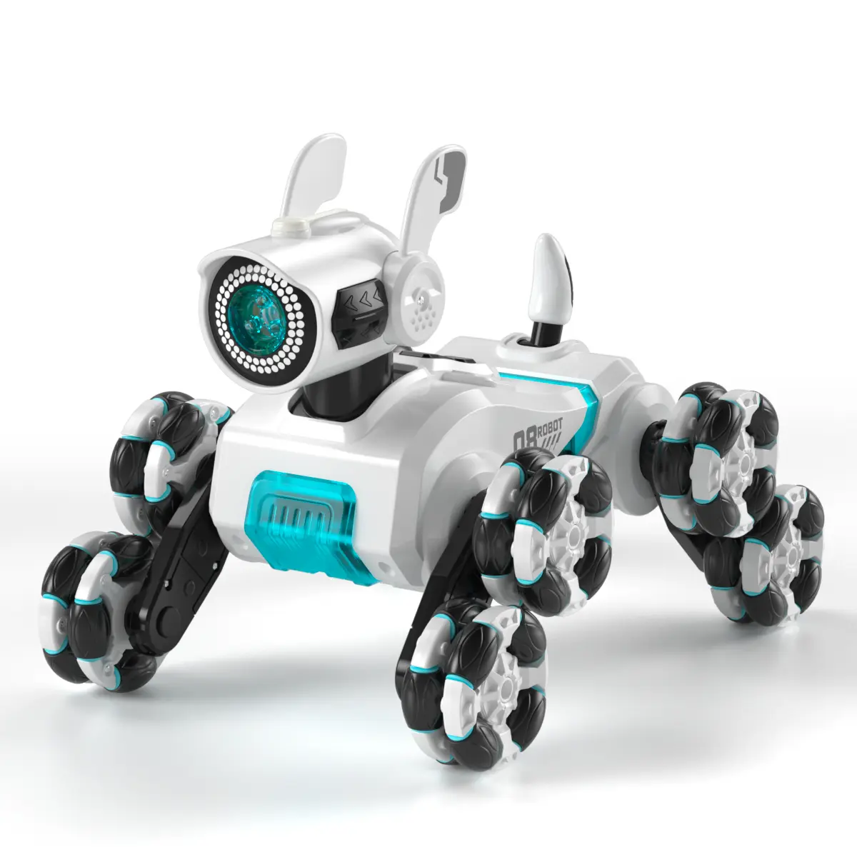 ABS Plastic Anti-Crash Durable RC Gesture Control Robot Dog Toy - 2.4G Dual Control, 8-Wheel Obstacle-Crossing Transformable Vehicle, Flashing LED Light, Music, Stunt Puppy, Flexible Swing Head & Tail, Compact Body, Kids' Birthday Gift