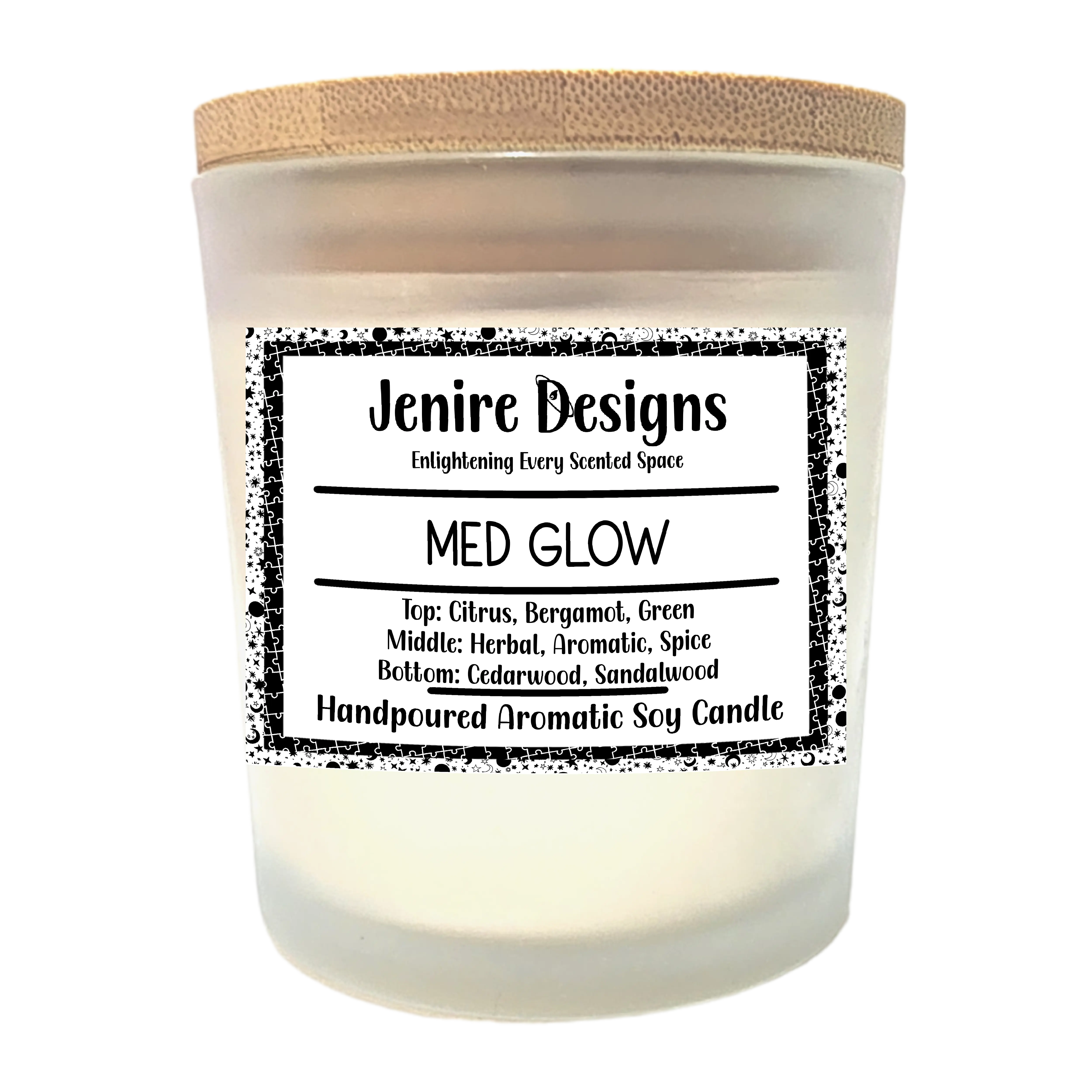 Med Glow Soy Candle (8 oz) – Citrus & Bergamot with Herbal Woods with Crackling Wood Wick