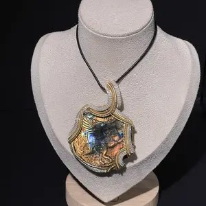 Unicorn Carved Labradorite Bicolor Copper Wire Wrapped Pendant-Unicorn Guardian Energy