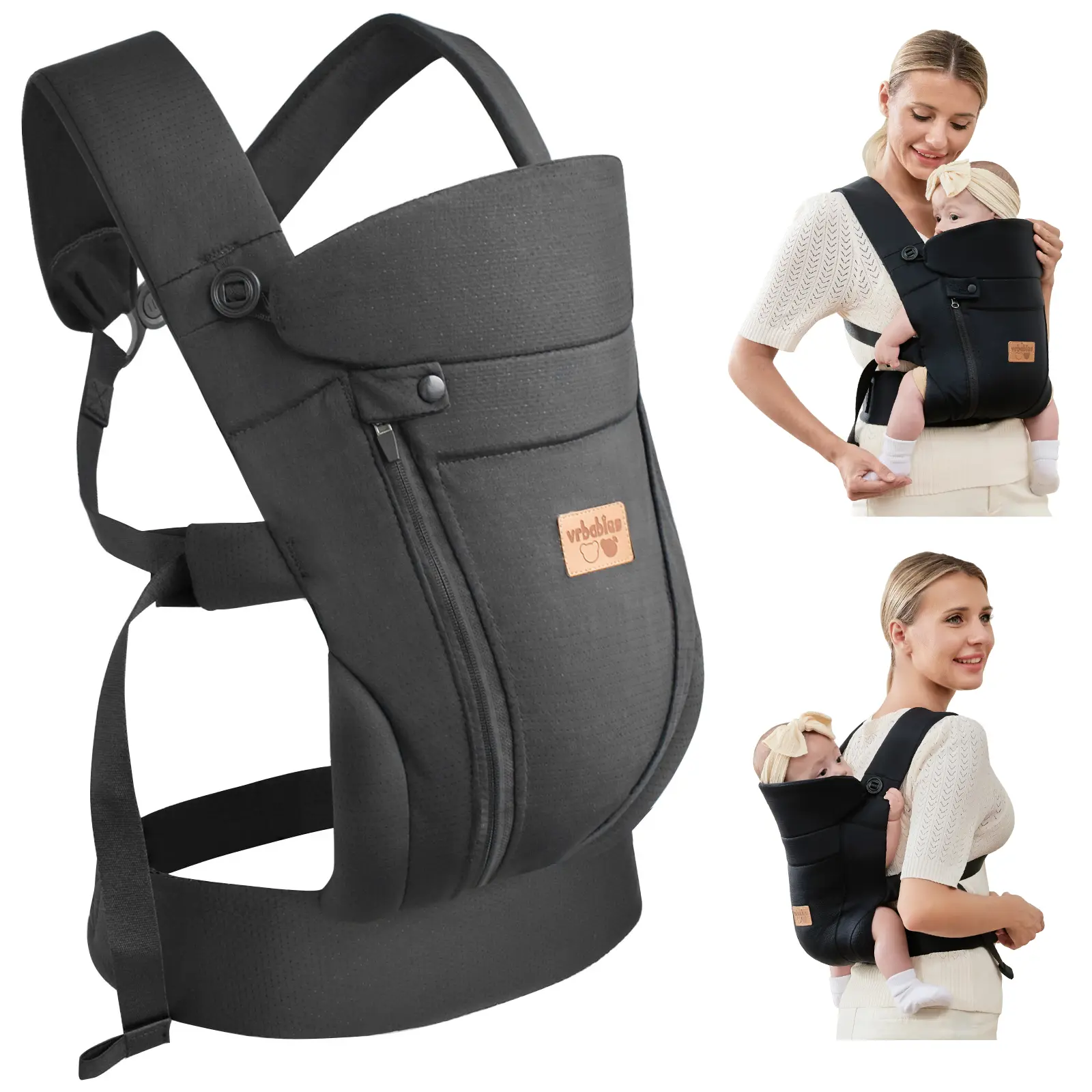 Vrbabies Ergonomic Newly Upgraded Breathable Hands-Free Support Sling, Hands-Free Baby Wearing Accessory for Newborns, Ideal Baby Shower Gift (Dark Grey)