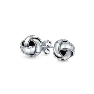 Traditional Classic Braided Edge Love Knot Ball Stud Earrings .925 Sterling Silver 10MM
