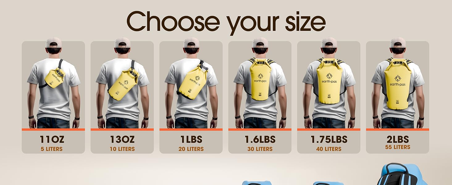 Earth Pak Waterproof Dry Bag - Roll Top Waterproof Backpack Sack Keeps Gear Dry for Kayak with Waterproof Phone Case