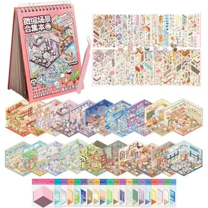 20 Sets 3D Sticker Therapy Scene Material Book, DIY 3D House Sticker Set for Adults, Rich 3D Space Stickers and Storage Spiral Notebook, Adult and Children's Room Sticker Book