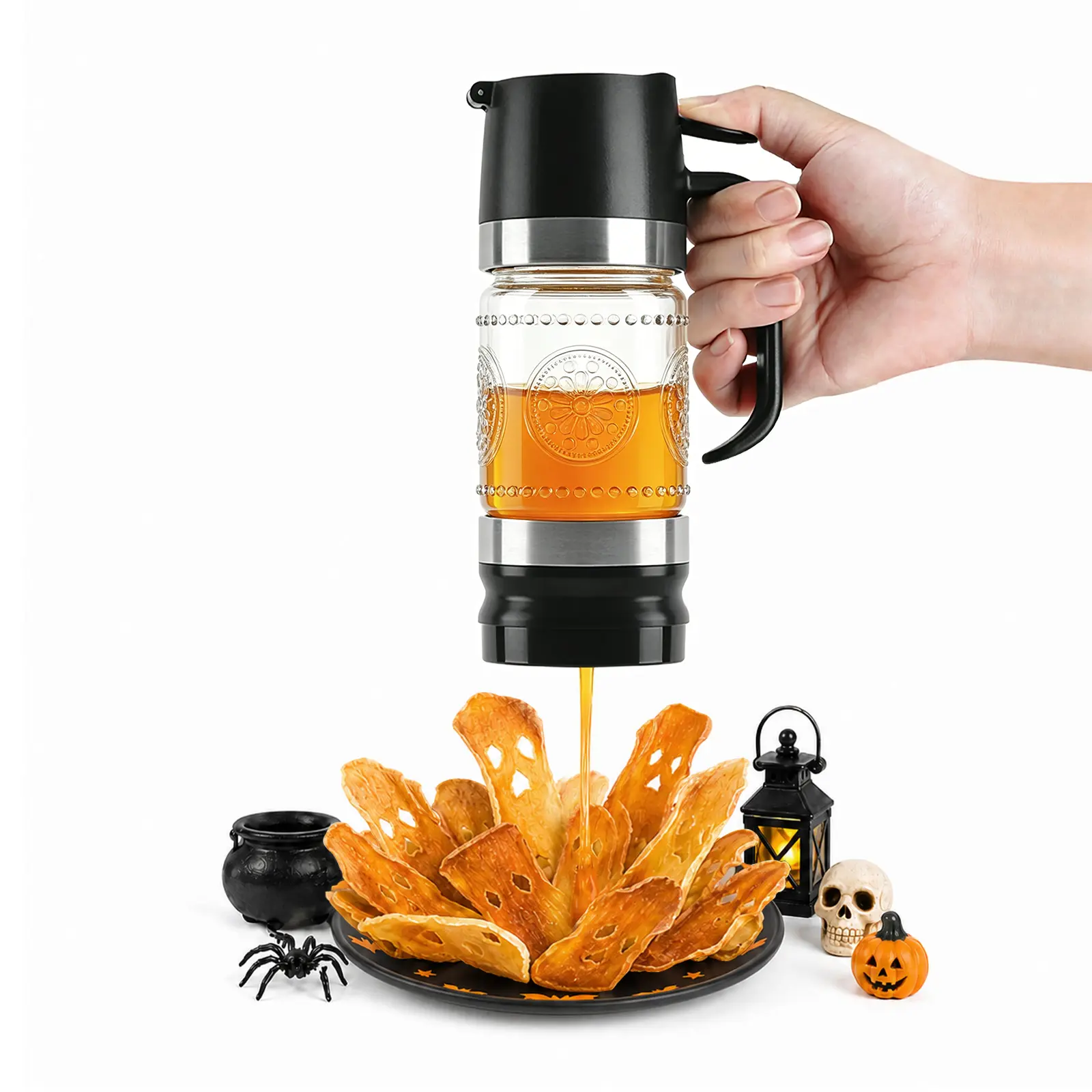 Aelga Glass Honey Dispenser kitchen items No Drip No Mess Leak-Free Design with Handle for Maple Syrup Maintains Freshness Easy to Clean Refill Perfect for Everyday Use