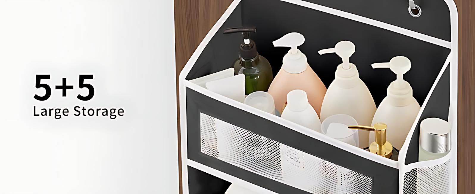 Over-the-Door Organizer, 5-tier, large capacity, heavy-duty hanging storage with 5 large pockets and side pockets; supports up to 44–60 lb; anti-tilt design for bedroom, bathroom, closet, dorm; space-saving door organizer for clothes, baby items, pantry e