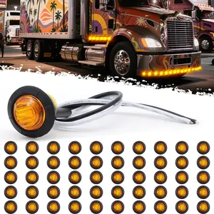 DIBMS 50 pcs 3/4 Inch Mount Amber 3 LED Mini Round Trailer Side Marker Indicator Lights Clearance Button Signal Lamps Universal for Trucks Lorry Boat Pickup Bus Caravan RV Waterproof Sealed Bulbs 12V DC, Amber cop lights ,Amber LED Grille Light Kit