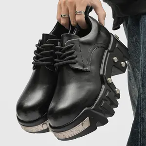 Chunky Derby Shoes Men's Black｜Metal Hardware Leather Street Punk Outfits