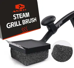 Anjuke 4-in-1 Brushless Grill Cleaning Brush — 18.8-inch Steam Cleaner with Replaceable Brush Heads, Scraper, and Bottle Opener, Featuring a Long-Handled, Non-Slip, Heat-Resistant Design