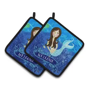 Carolines Treasures  Welcome Mermaid Pair of Pot Holders, 7.5 x 3 x 7.5 in.