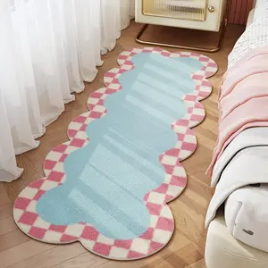 Modern Simple Plaid Bedside Rug, Soft Comfortable Fuzzy Bedroom Mat, Creative Fashion Home Decor, Living Room Sofa Coffee Table Pad, Checkered Area Rug