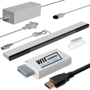 4 in 1 Wii Replacement Cables Set, Wii AC Power Adapter + Wii to hdmi Converter+ Wired Motion Sensor Bar and Composite Audio Video  for  Wii