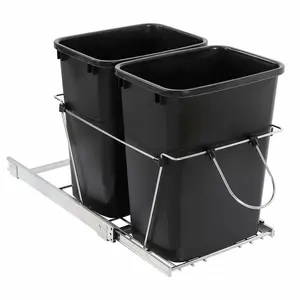 LEMY Sliding Pull Out Double Trash Bins 35 Quart Kitchen Cabinet Black