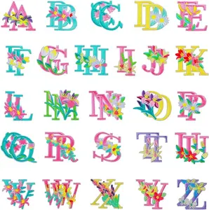 Flower Letter Iron on Patches, 52 Pieces A-Z Alphabet Embroidered Applique Patches Colorful Letter Patches Sewing Repair Patches for Clothing Bags DIY Craft
