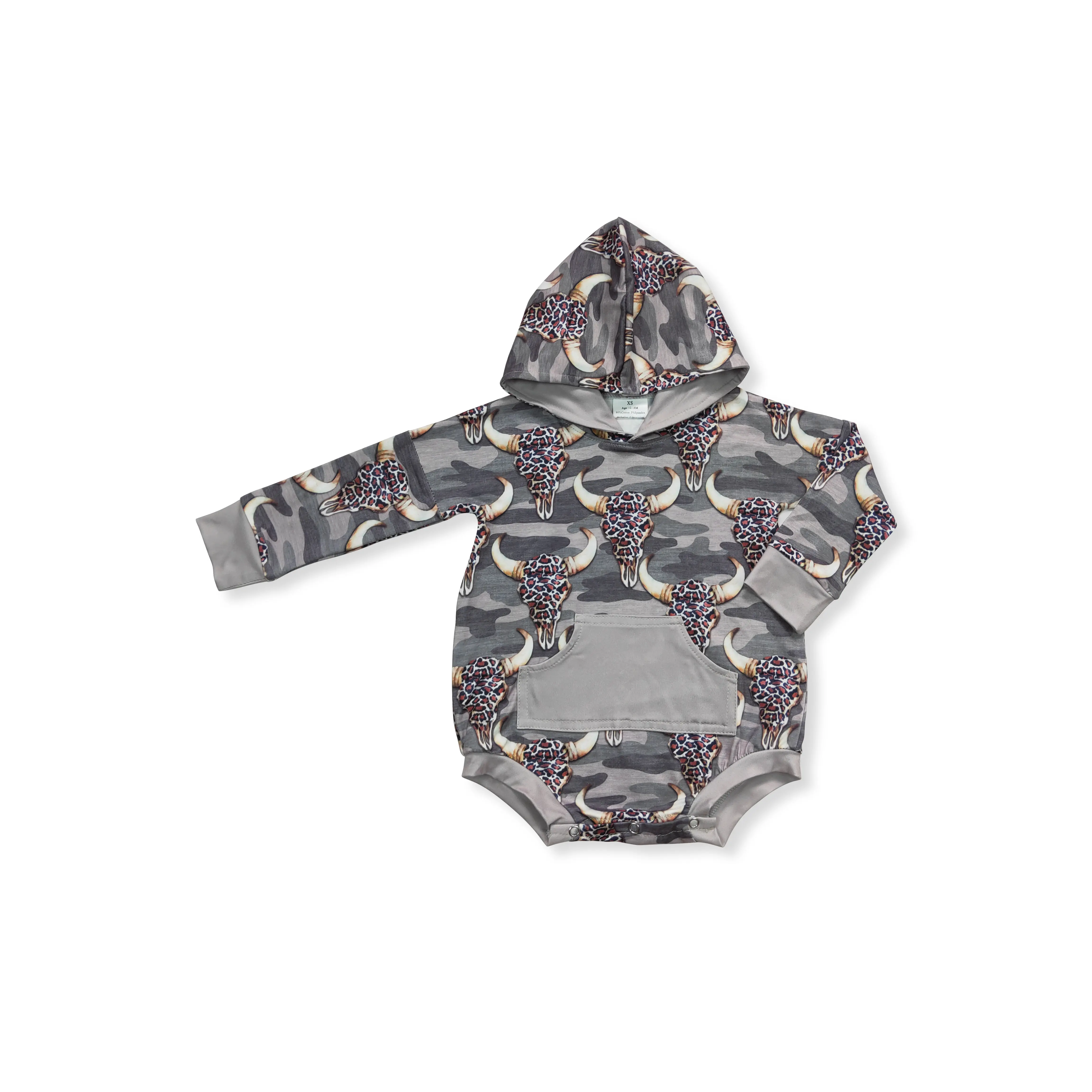 Baby Gray Camo Cow Print Long-Sleeve Romper Jumpsuit, Toddler Onesies (2T) - Fashion Baby Stuff