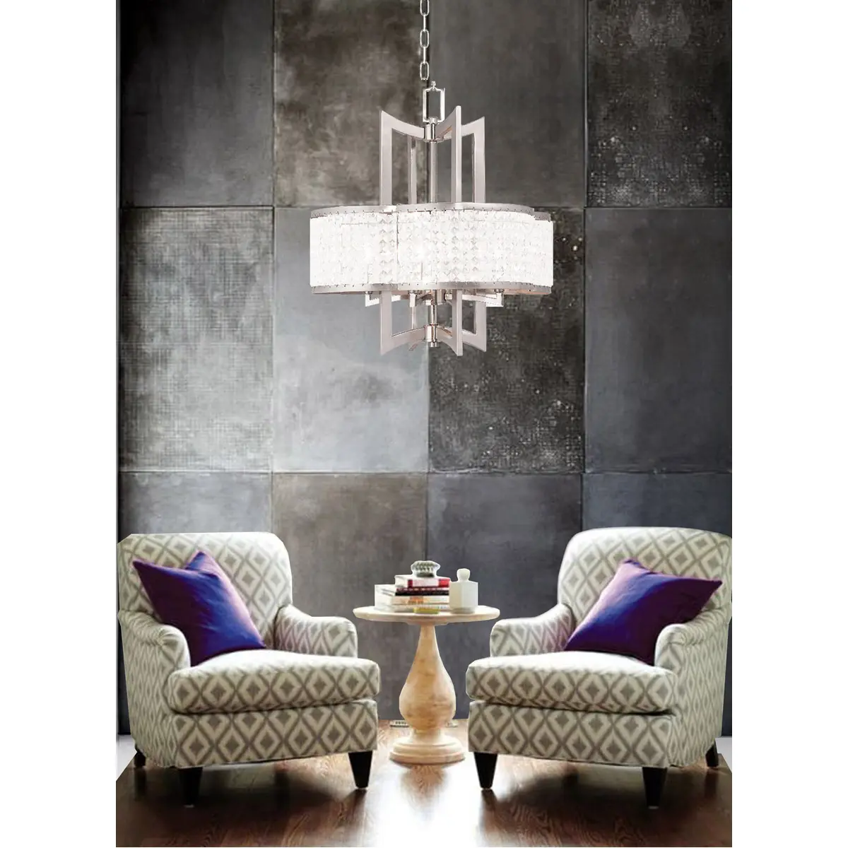4 Light Brushed Nickel Chandelier with Clear Crystals Shade