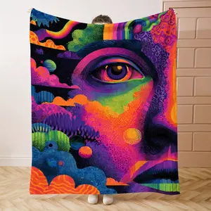 1PC Colorful FacePrint Flannel Blanket Beautiful and Comfortable Warm Nap Blanket for Sofa, Bed, Office, Car, Camping Travel Blanket, Home Decoration - Four Seasons Gift