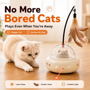 [Hands-Free] 3-in-1 Automatic Cat Toy (Laser + Feather + Light), Smart Self Playing Cat Teaser, Keeps Cats Entertained, USB Rechargeable, Perfect for Indoor Cats & Kittens