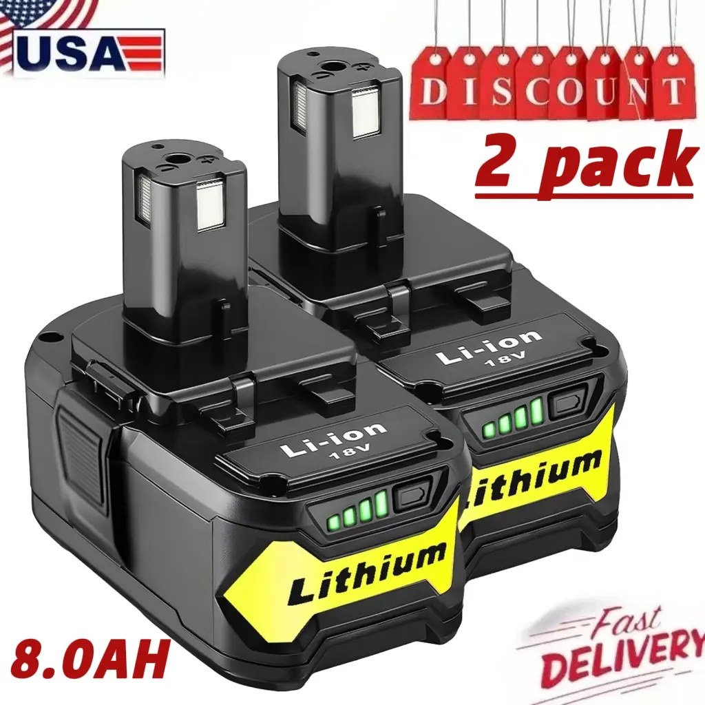 2PACK For RYOBI P108 18V One+ Plus High Capacity Battery 18 Volt Lithium-Ion New 8.0AH High Performance with LED indicator Power Tool