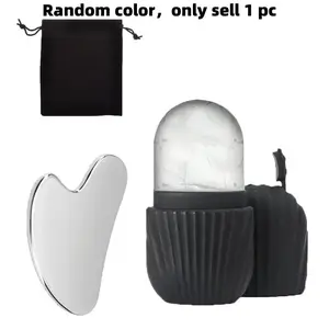 2 Piece Set: Facial Ice Roller + Stainless Steel Massage Board, Portable Facial Ice Therapy and Gua Sha Tool, Beauty Accessories