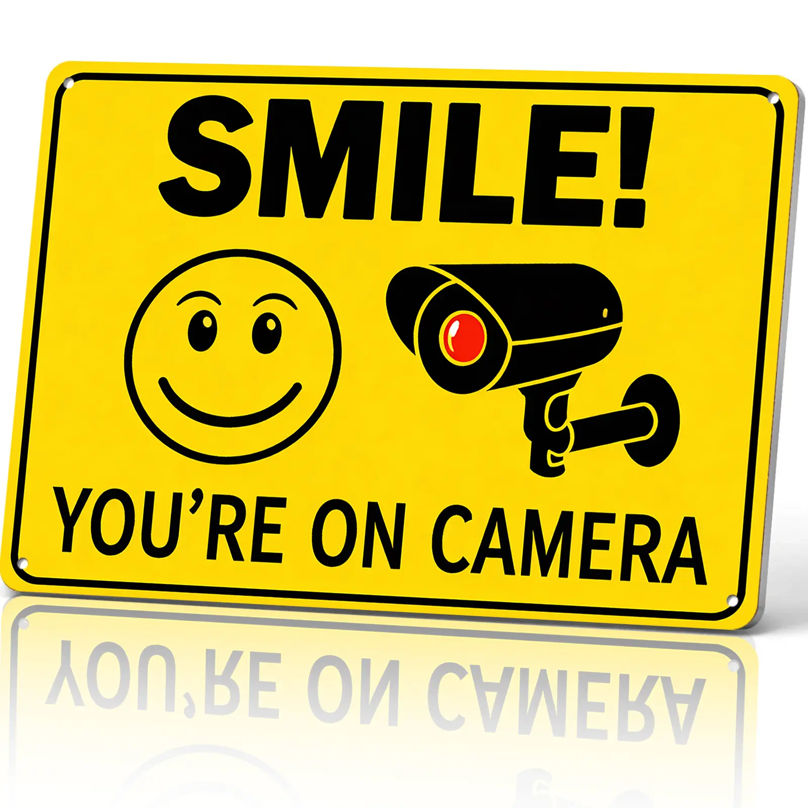 SMILE! You're On Camera 12x8 Inch Aluminum Metal Sign - Funny Security Wall Decor for Home, Office, Store, Garage, Warehouse - Bright Warning Tin Sign Gift for Homeowners & Business Owners