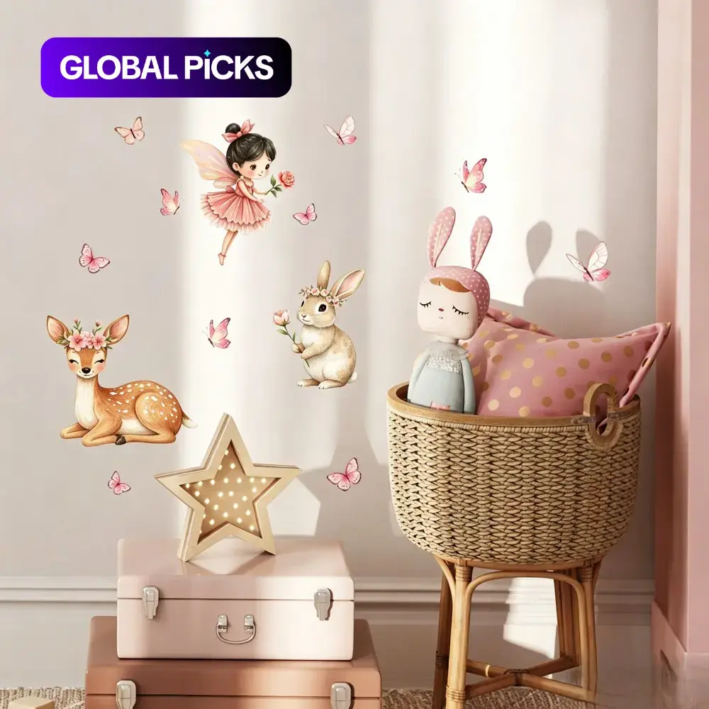 30 x 90 cm Rabbit Deer Elf Floral Wall Sticker, Decorative Decal, Bunny Stickers, Wall Art Stickers, Self-Adhesive Decor for Nursery, Living Room, Hallway, Kids' Room #GLOBAL PICKS