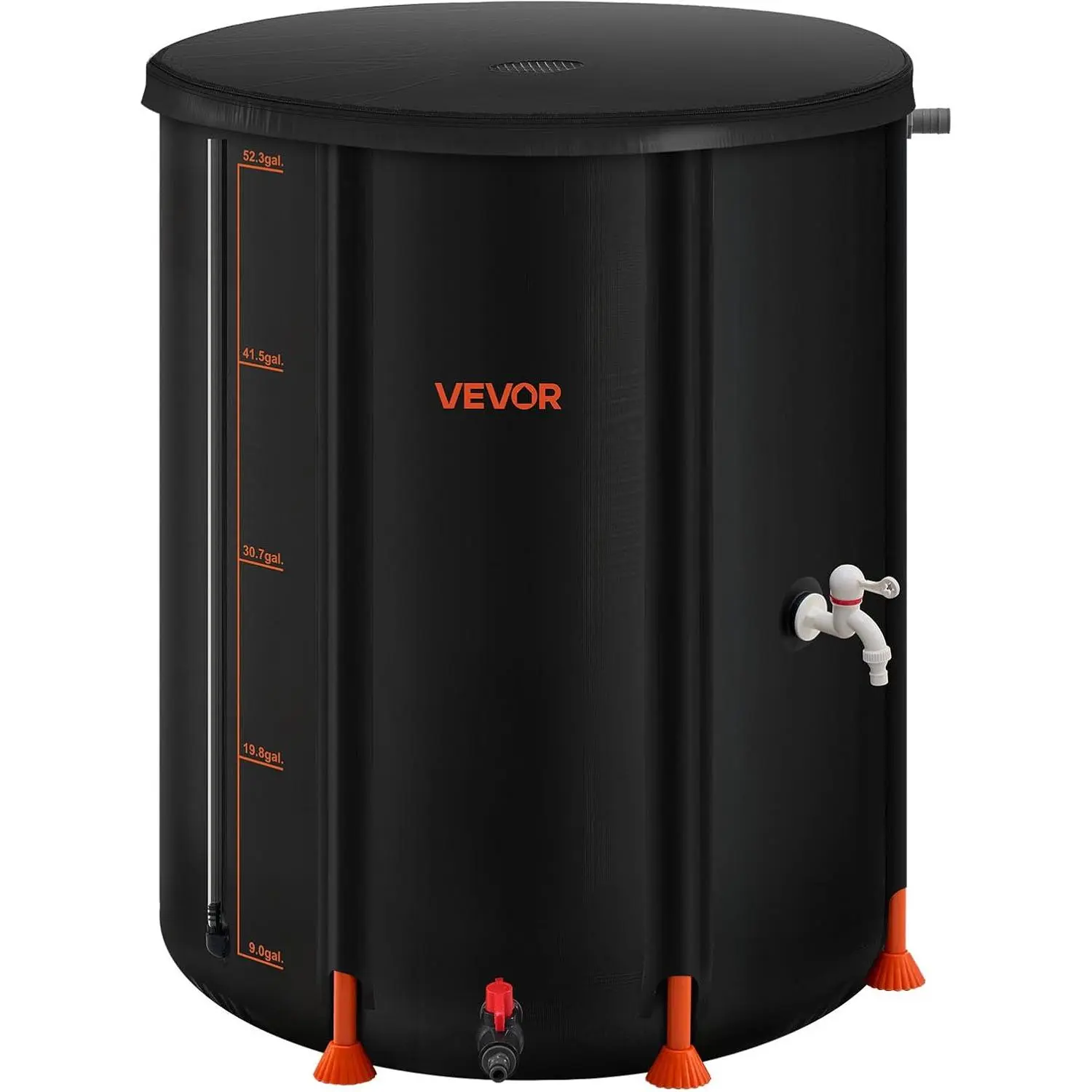 VEVOR Collapsible Rain Barrel, 53 Gallon Portable Rain Water Collection Barrel, 1000D PVC Rainwater Collection System, Garden Water Catcher Tank Storage Container with Spigot & Overflow Kit, Black