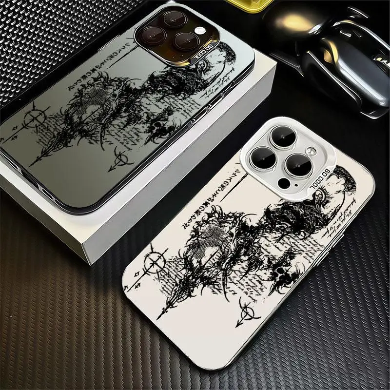 Dark Thorn Skull Retro Handwritten Text Print Phone Case Flexible Soft Shell Wear Resistant Shockproof Occult Grunge Gothic Art Protective Cover Compatible with iPhone 11-17/plus/pro/pro max Eclipse Case Co. Casing Detachable