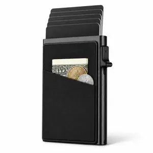Automatic Pop-Up Credit Card Holder with Money Pocket - Minimalist Privacy-Blocking Men's Business Card Wallet