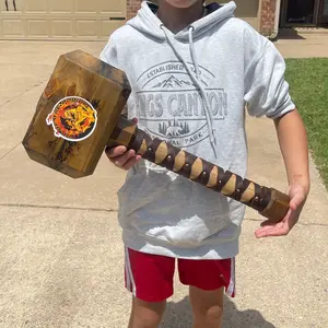 Large Custom Wooden Thor Hammer With Leather Handle Strap
