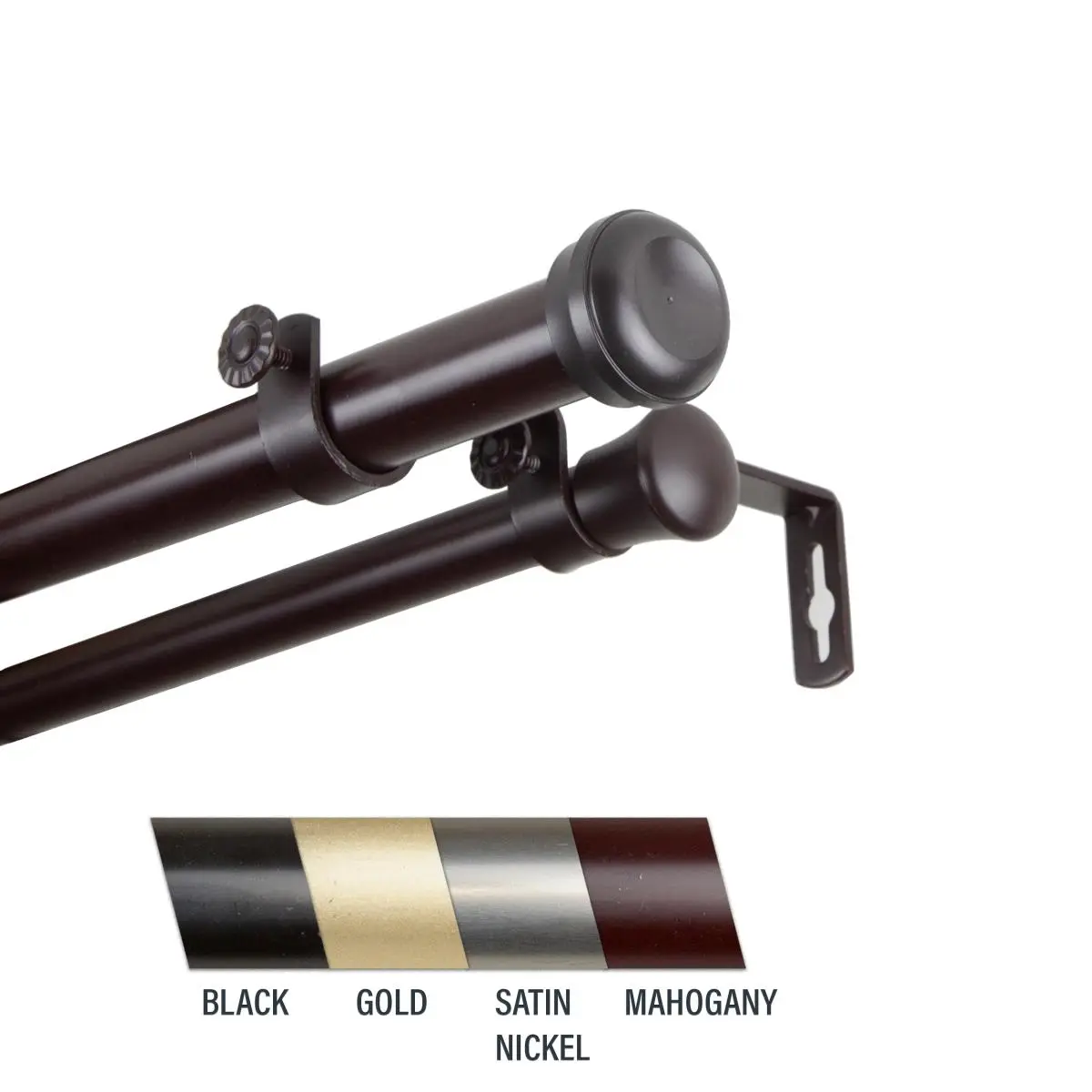 Central Design Cillo 1 in. Double Curtain Rod, Adjustable 28-48 in. Length - Mahogany Window Hardware
