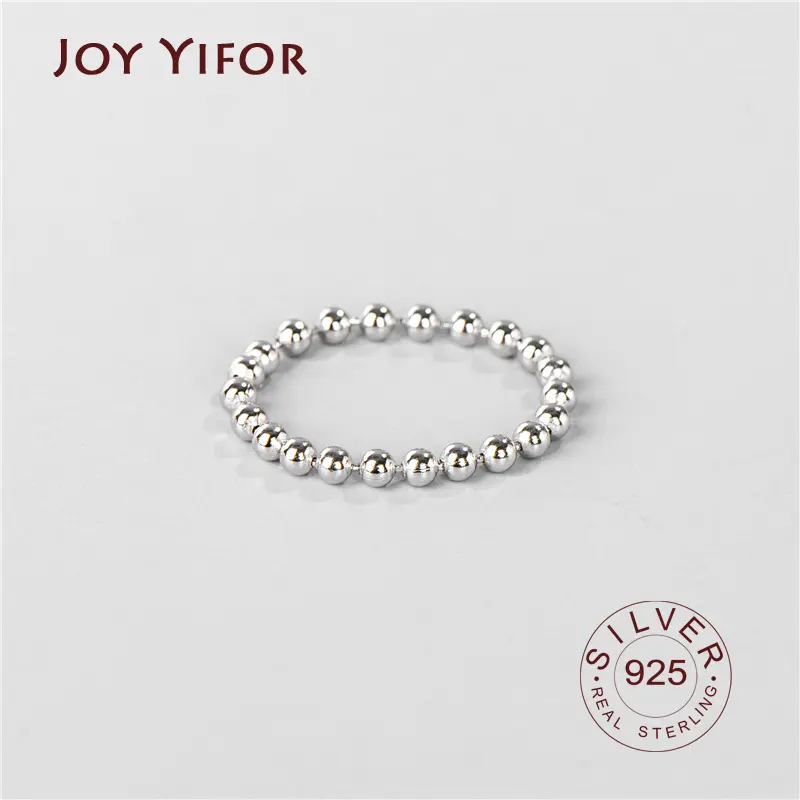 LUX-JELWEL - Real 925 Sterling Sliver Beaded Thumb Rings for Women Simple Dotted Stack Ring 2019 Minimalist Adjustable Ball Rings Band