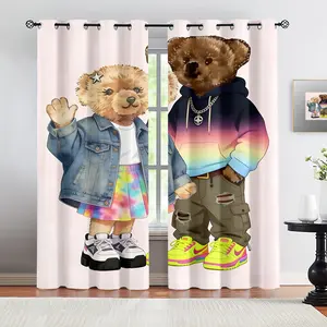 Bear print pattern, 2 curtain sets, suitable for living room, balcony, and bedroom windows, perfect for home, seasonal, holiday room decoration