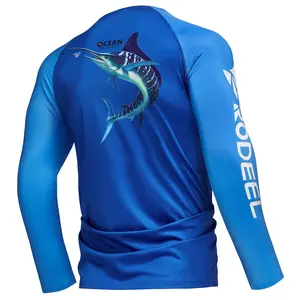 RODEEL 912 Long Sleeve Shirts w/ Fish Print Men UPF 50+ Sun UV Protection Lightweight Quick Dry Moisture Wicking Breathable Cooling Athletic Activewear for Outdoor Sport Gym Workout Fishing Hiking Running Boating Construction, Holiday Gift