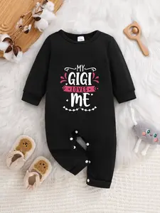 Newborn Spring Fall Long Sleeve Romper, Unisex Baby 'my Gigi Loves Me' Letter Print, Cute Fitted Crawling Suit, All Seasons, Bodysuit, Baby Clothing, Baby Clothes Girl