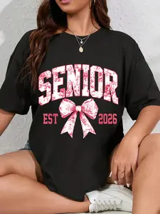 100% Cotton Unisex Pink Coquette Senior High School Class Of 2026 Graduation T-Shirt