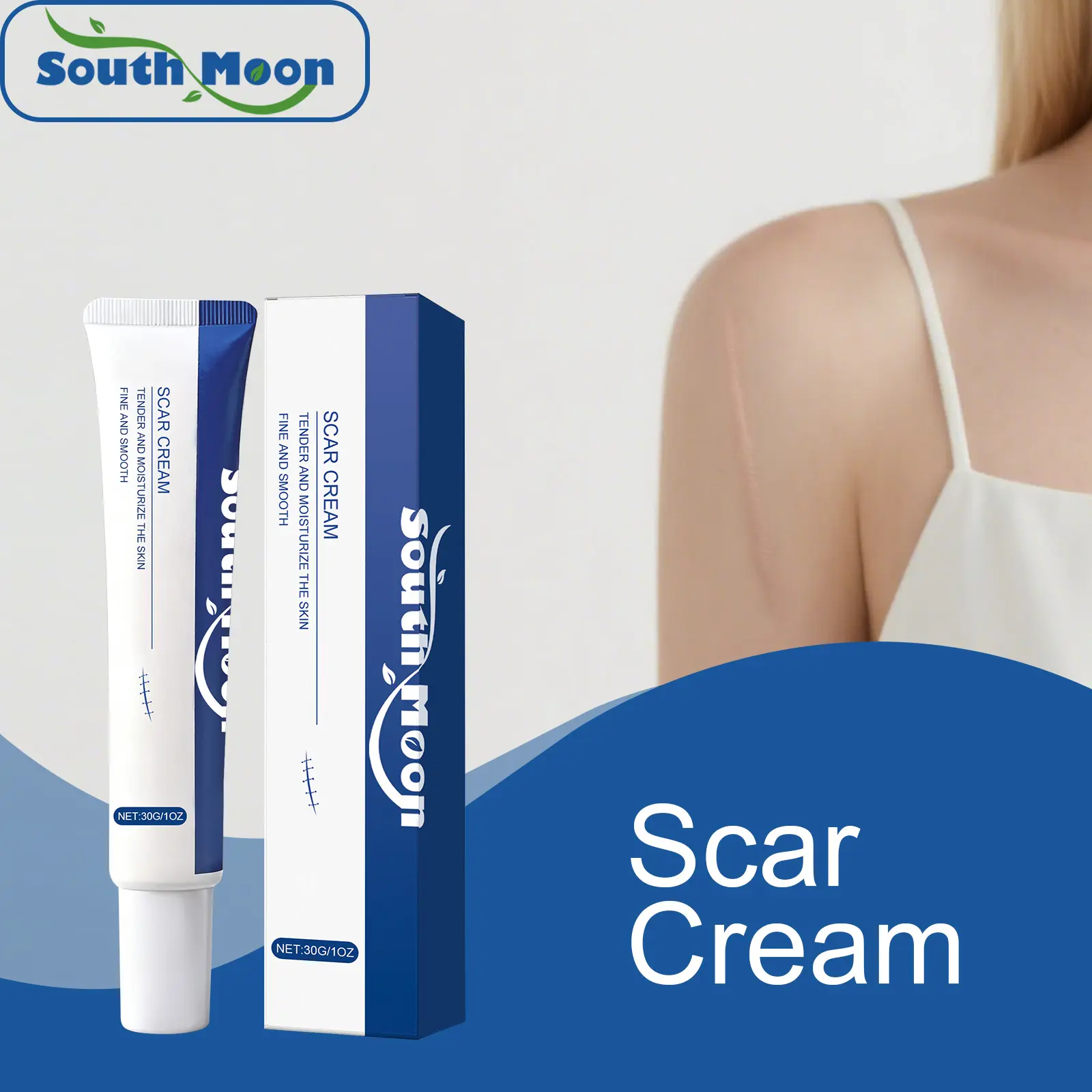 SOUTH MOON Scar Cream, Effective Scar Repair Ointment, Fade Old & New Scars, Soften Rough Skin, Improve Uneven Skin Texture, For Surgical Scars, Stretch Marks, Acne Marks