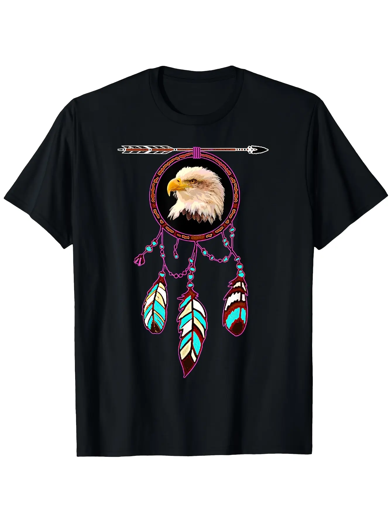Native American Tribal Dream Catcher Eagle Spirit unisex soft cotton short sleeve t shirt, vintage graphic casual tee for men women teens, perfect birthday holiday gift for camping travel gym daily street  wear