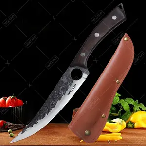 Chef's Knife Ring Machete Butchering Boning and Dividing Knife Outdoor Portable Carving Knife Hand-forged Hammer Pattern Kitchen Knife Killing Fish Peeling gift