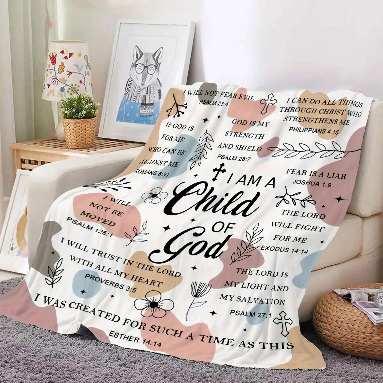Christian Themed Letter Pattern Blanket, Soft Warming Bedding For Home & Office, Napping Blanket For Air-conditioned Room, Halloween Decor