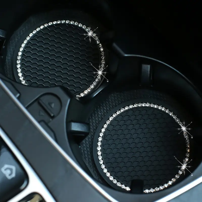 2 Piece Set Sparkling Car Cup Holders, Universal Vehicle Stand Inserts, Car Accessories Women, 2.75 Inch Anti-Slip Silicone Drills, Best Gift for Women