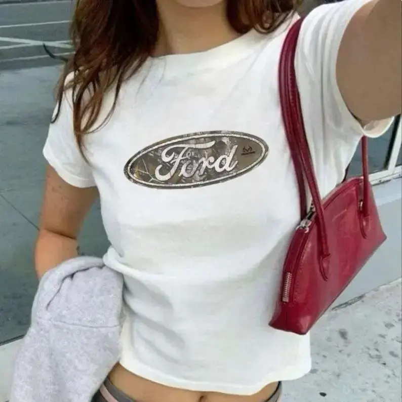 Trendy Ford Baby Tee, Logo Car Baby Tee, Trendy Y2K Shirt, 90s Style, Gift for Car Lovers, Women's Clothing
